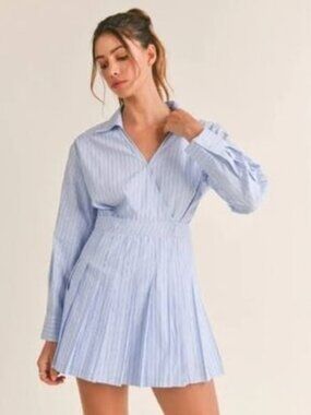 MABLE Blue Pinstripe Collared Dress